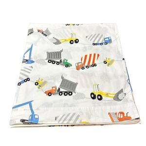 Pottery Barn Kids Busy Builder Construction Organic Cotton Flat Sheet Full